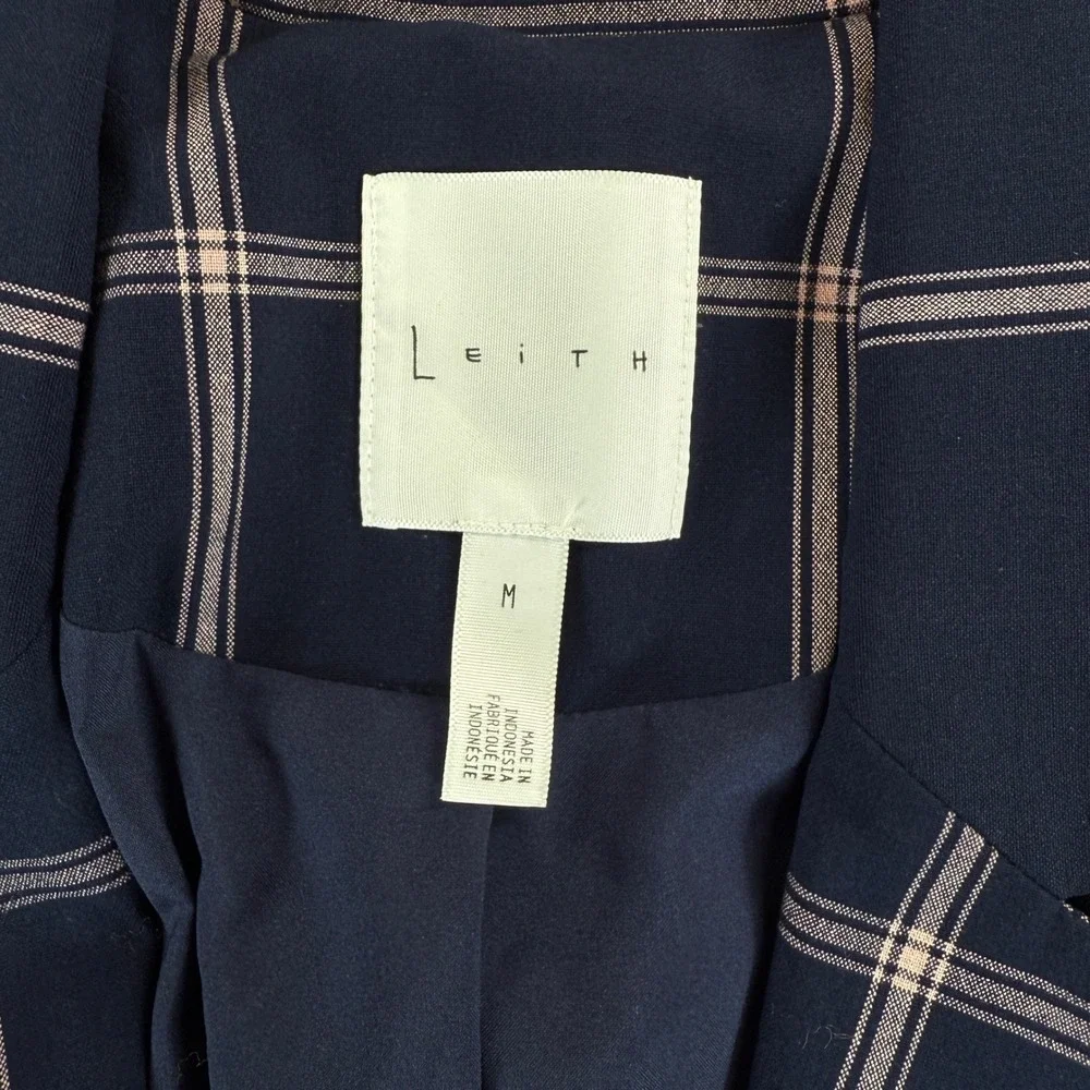 Leith Plaid Blazer Women's Medium Navy Blue Pink‎ Career Officewear Jacket Corp - Picture 8 of 12